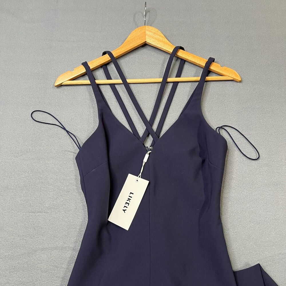 Likely Leslie Gown Women's Size 4 Navy Blue Sleeveless Strappy V-Neck Front Slit - Picture 7 of 10